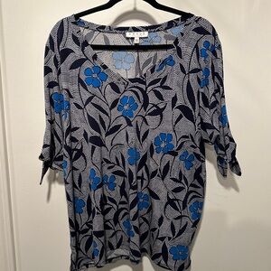 Chaus Blue and Black Floral Blouse - XXL